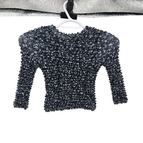 Next Concept y2k Accordion Cop Top Navy Blue Smocked Half Sleeve Cropped Sz S-L - Picture 5 of 5